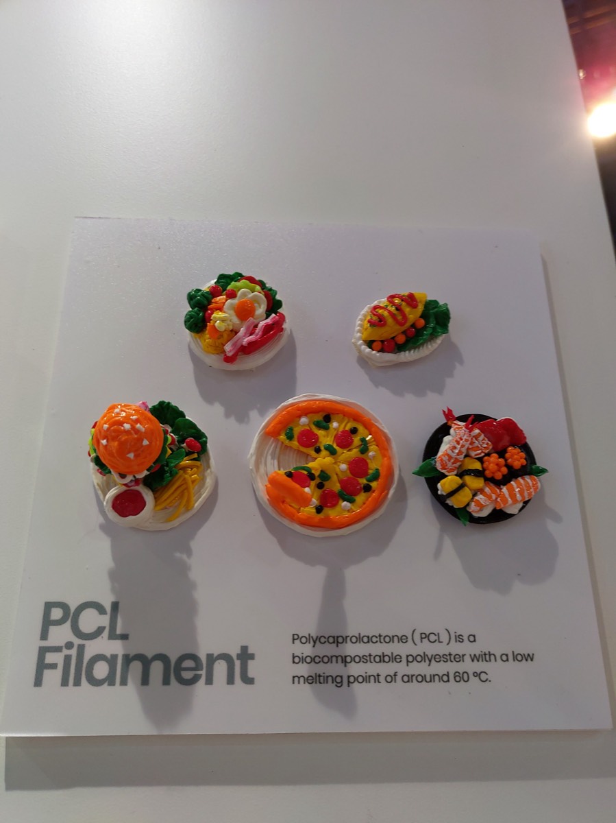 PCL低温可降解耗材打印的食物模型,煎蛋披萨寿司