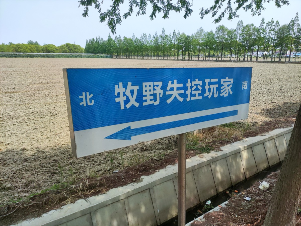 标注牧野失控玩家的蓝色路牌
